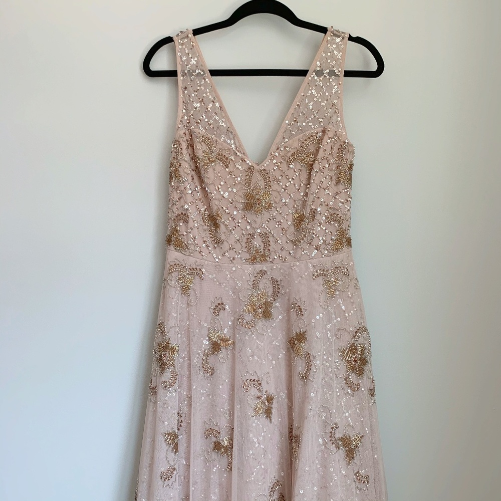 Aidan Mattox Blush Beaded Fit & Flare Midi Dress